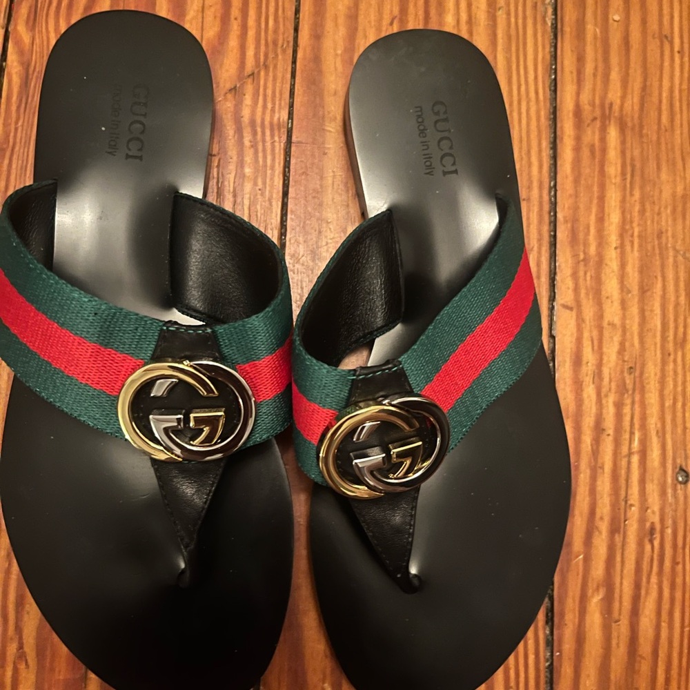 Black Flip Flops with Red and Green Straps